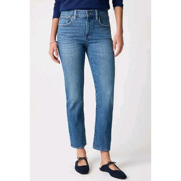 J Crew Womens 28 Jeans SLIM BOYFRIEND Blue Distressed High Rise Stretch - Picture 1 of 12